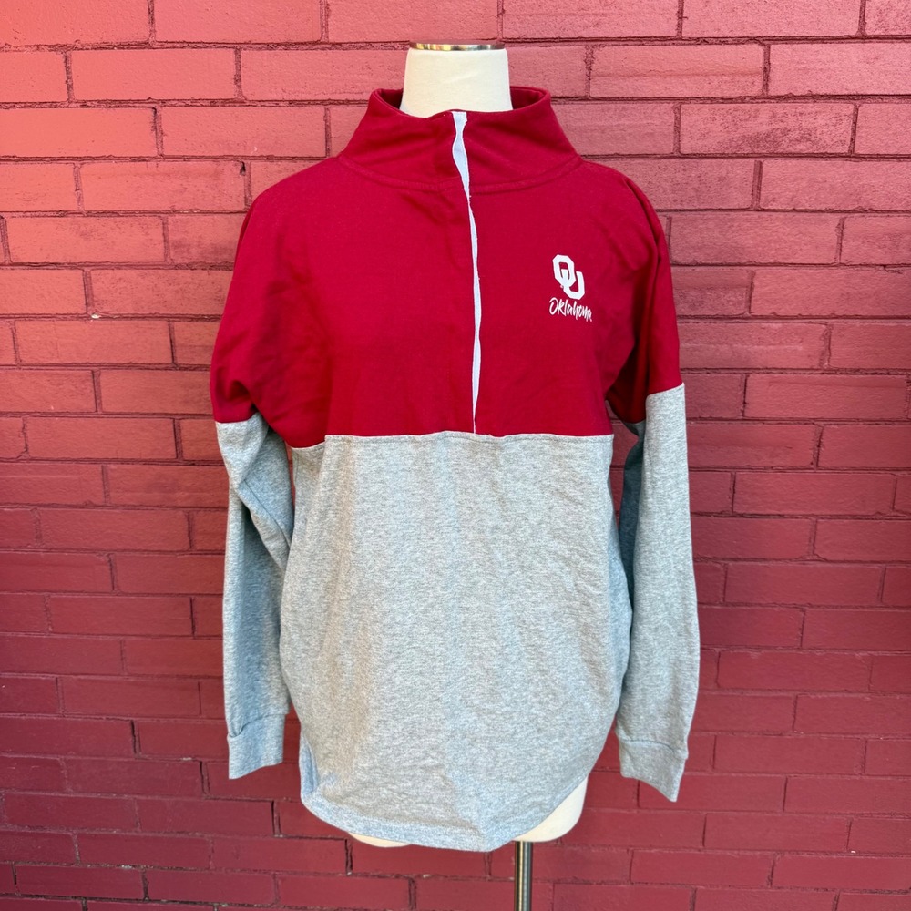 NWT Colosseum Oklahoma Sooners Colorblock Quarter Zip Sweatshirt Womens Medium